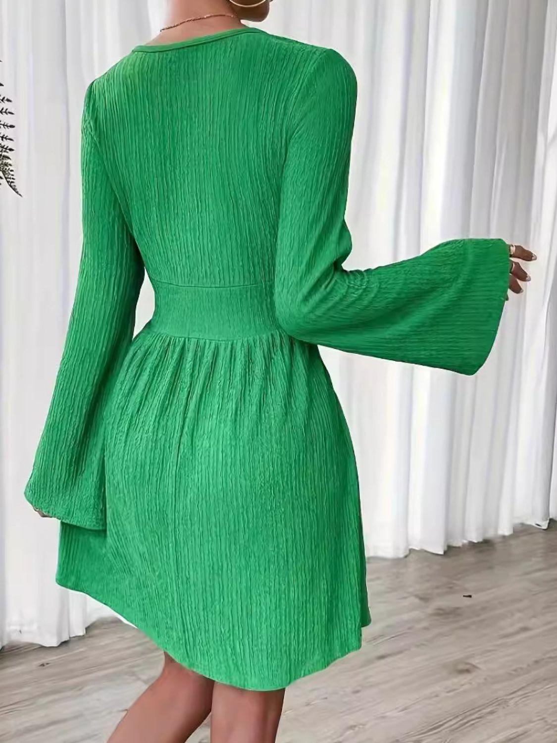 Round Neck Flare Sleeve Mini Dress - Clothes For Her Online Store