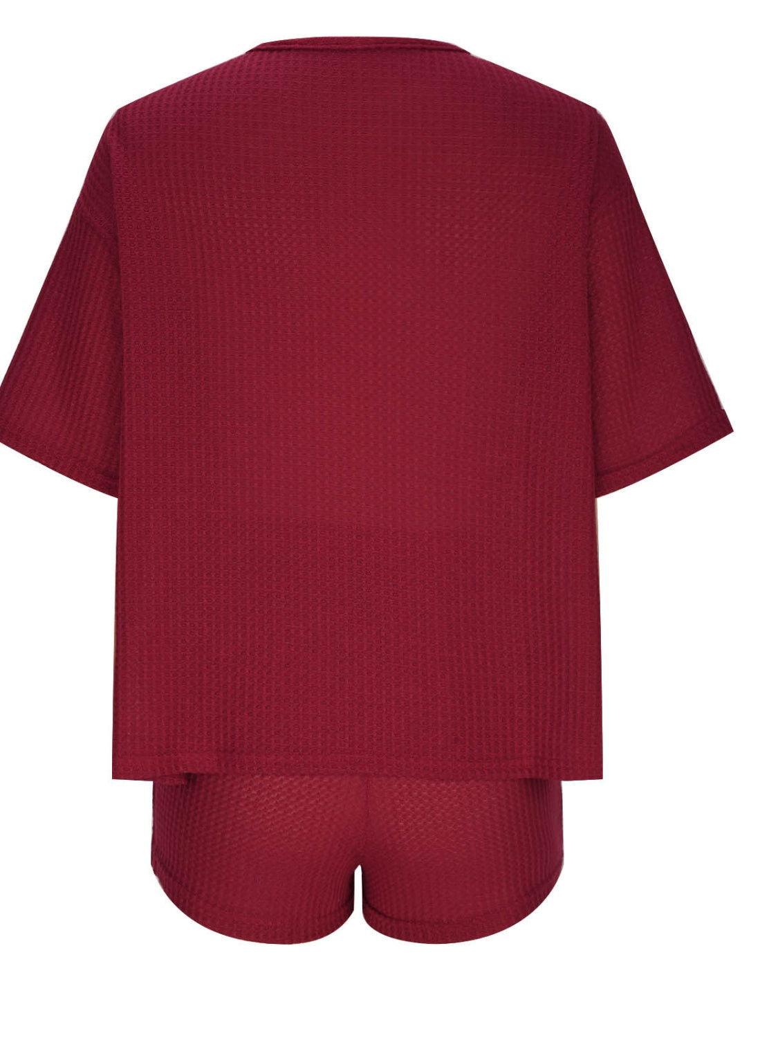 Round Neck Half Sleeve Top and Shorts Lounge Set - Clothes For Her Online Store
