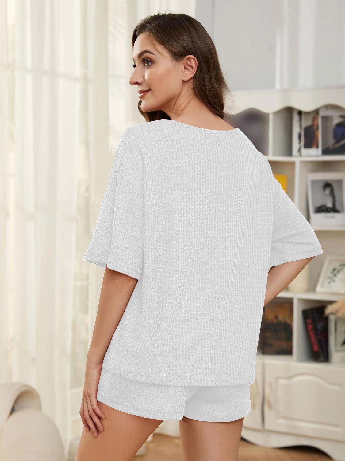 Round Neck Half Sleeve Top and Shorts Lounge Set - Clothes For Her Online Store