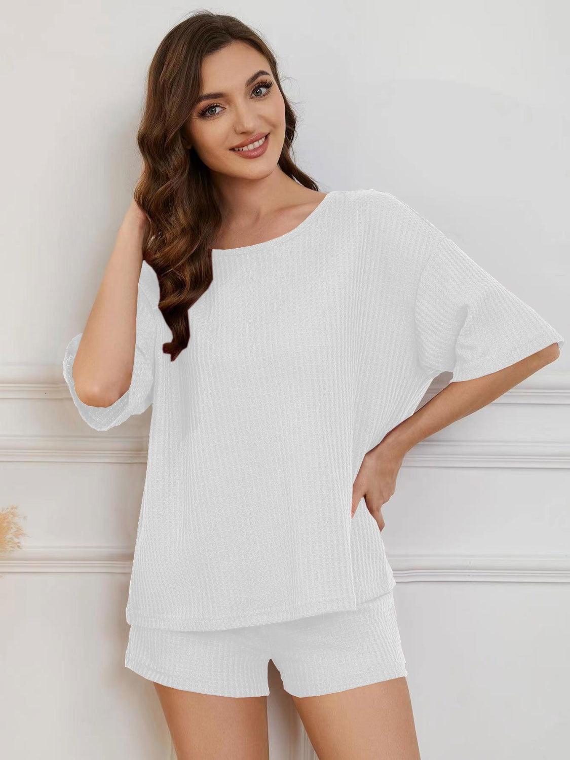 Round Neck Half Sleeve Top and Shorts Lounge Set - Clothes For Her Online Store