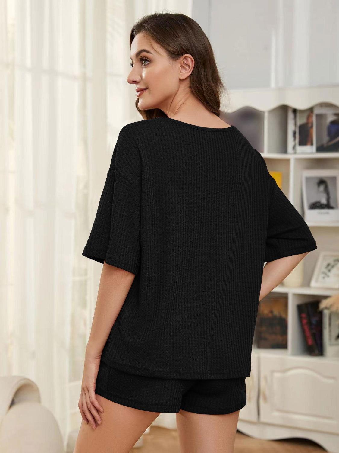 Round Neck Half Sleeve Top and Shorts Lounge Set - Clothes For Her Online Store