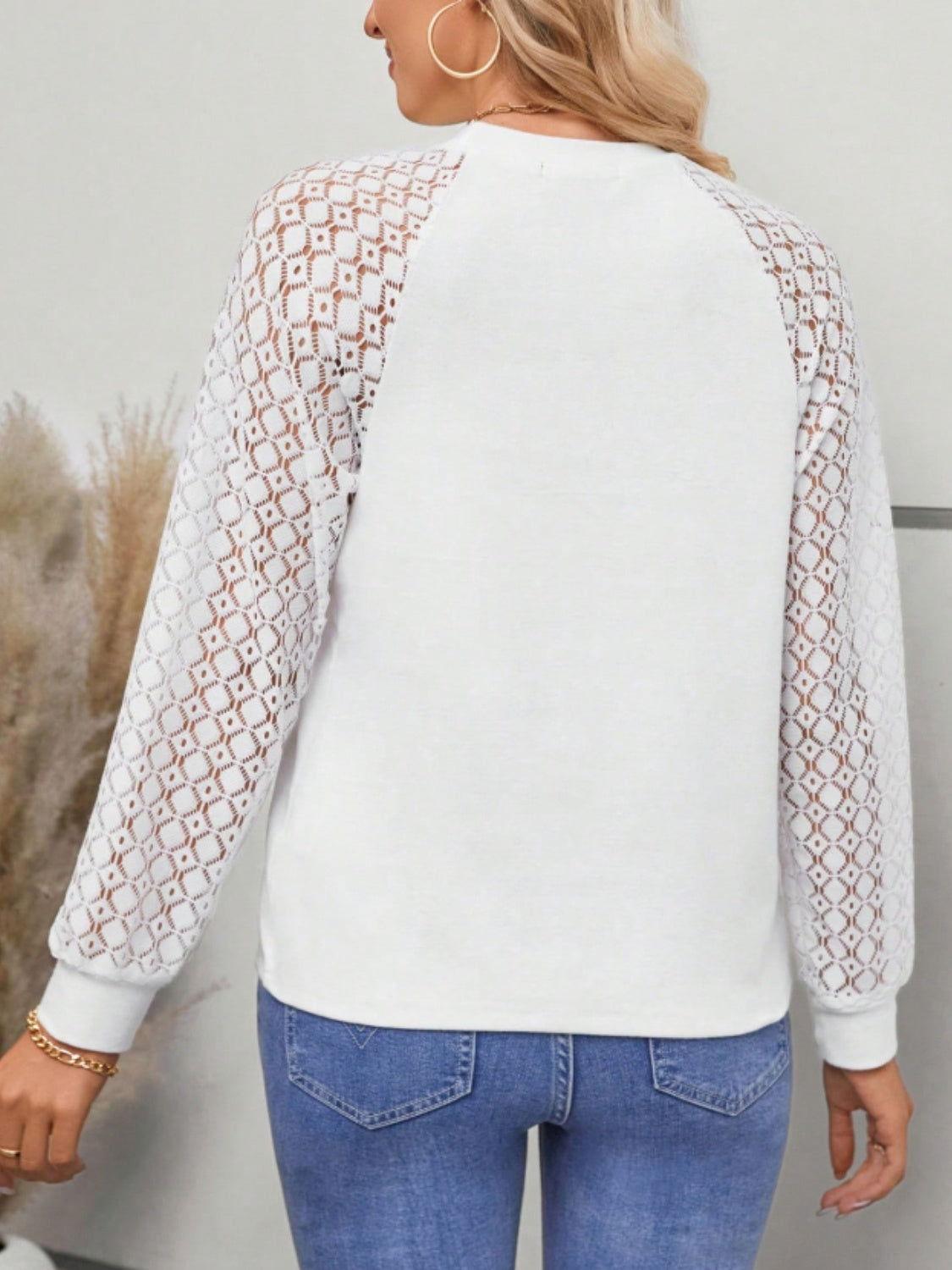 Round Neck Lace Raglan Sleeve Top - Clothes For Her Online Store