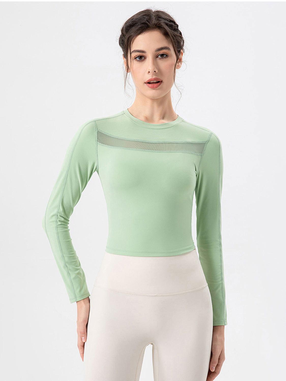 Round Neck Long Sleeve Active T-Shirt - Clothes For Her Online Store
