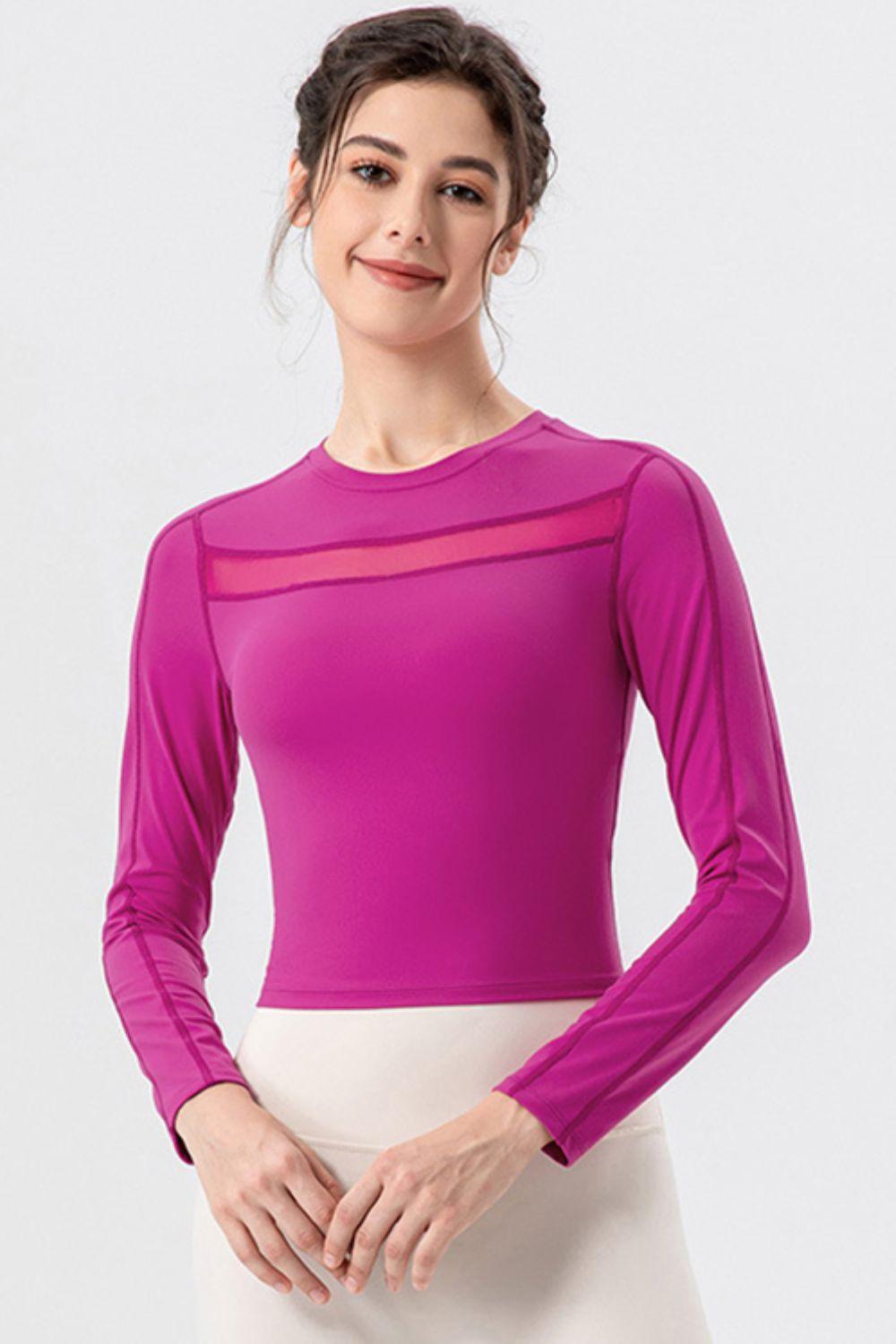 Round Neck Long Sleeve Active T-Shirt - Clothes For Her Online Store