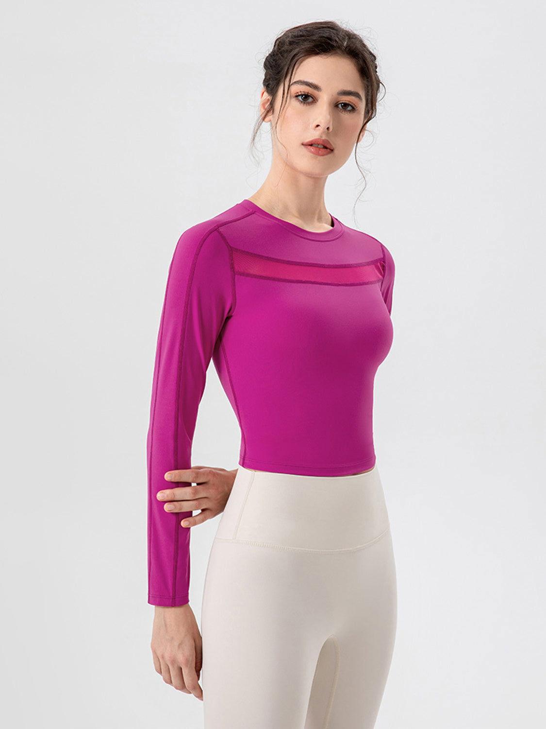 Round Neck Long Sleeve Active T-Shirt - Clothes For Her Online Store