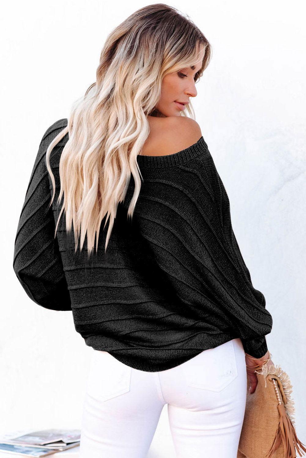 Round Neck Long Sleeve Knit Top - Clothes For Her Online Store