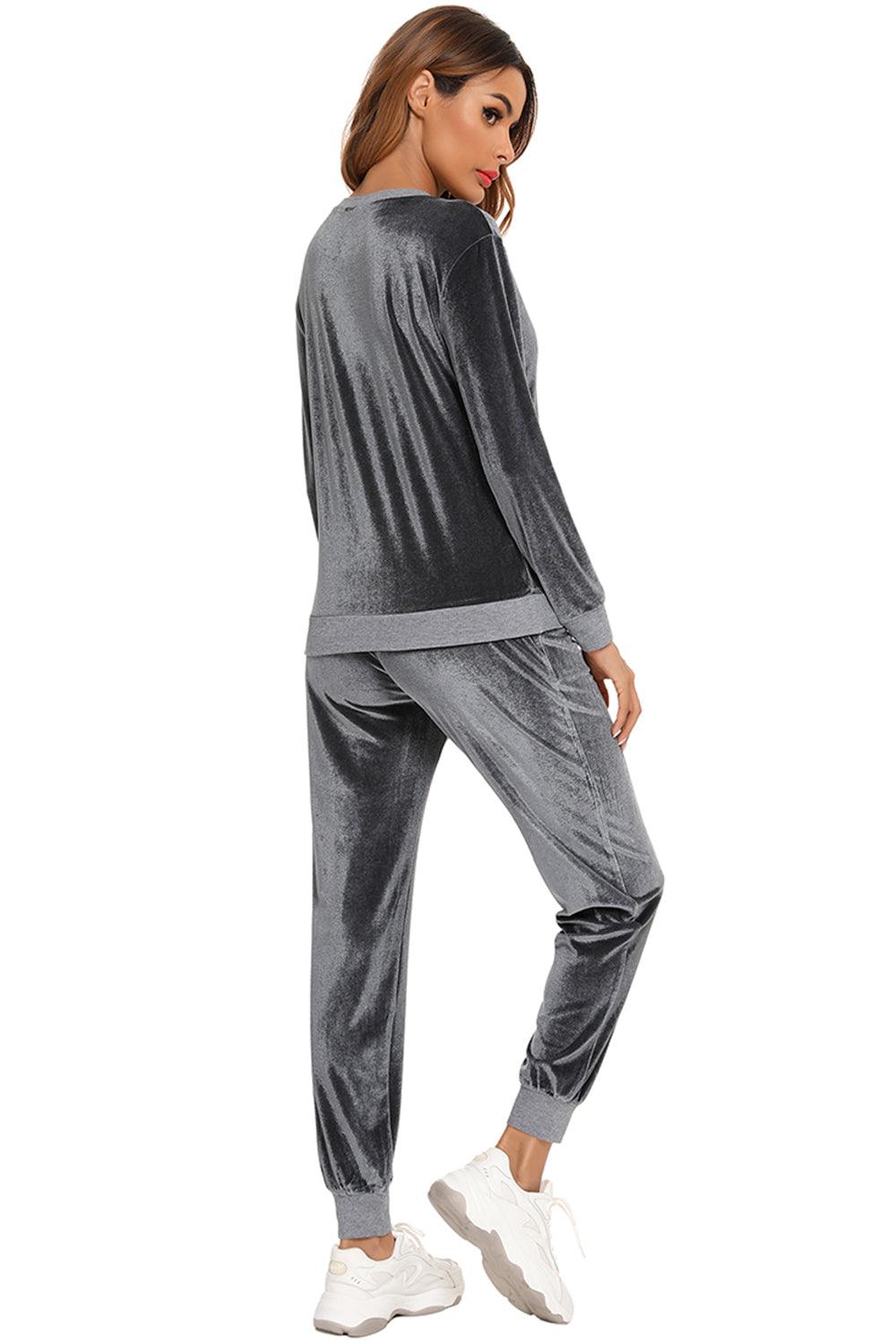 Round Neck Long Sleeve Loungewear Set with Pockets - Clothes For Her Online Store