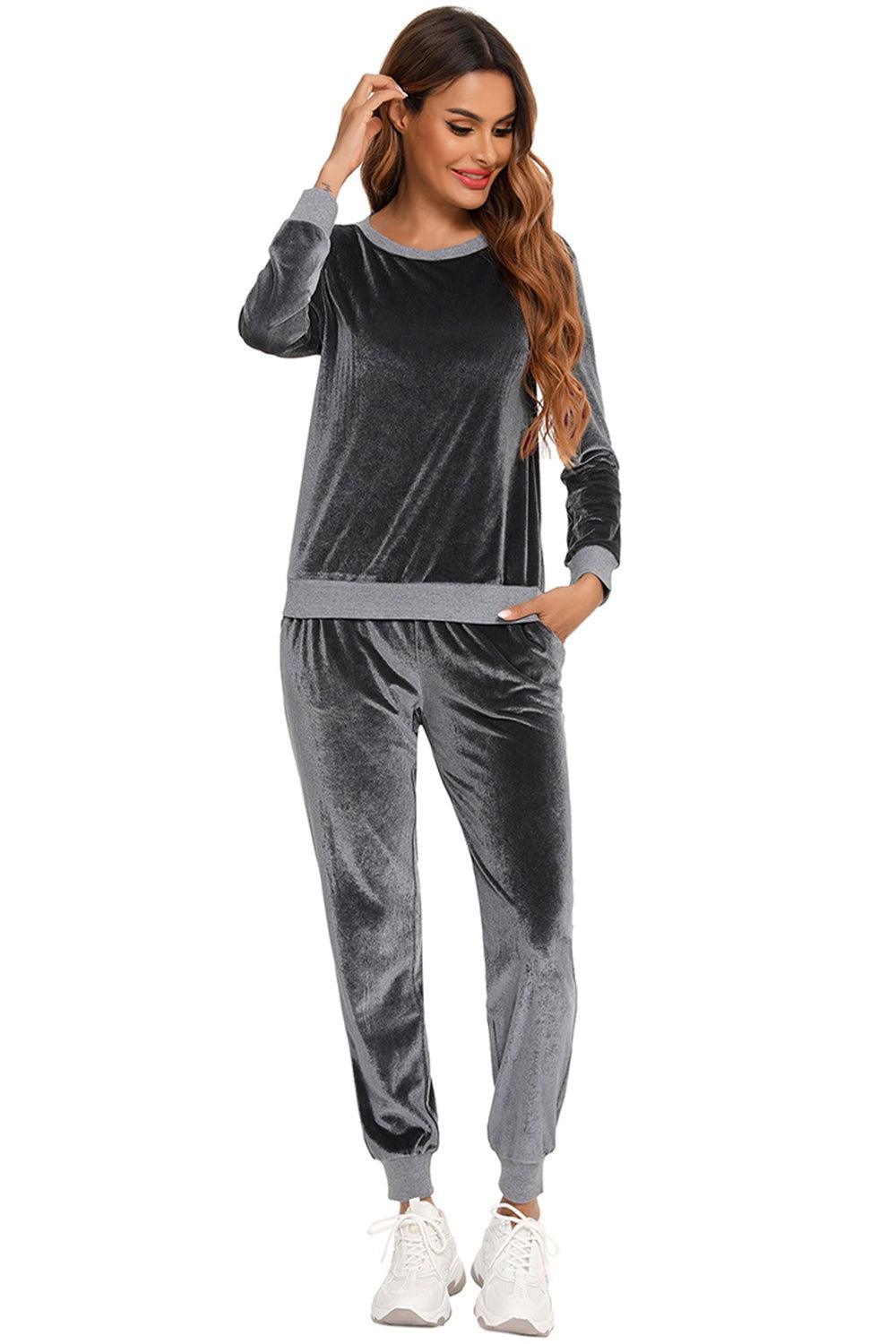 Round Neck Long Sleeve Loungewear Set with Pockets - Clothes For Her Online Store