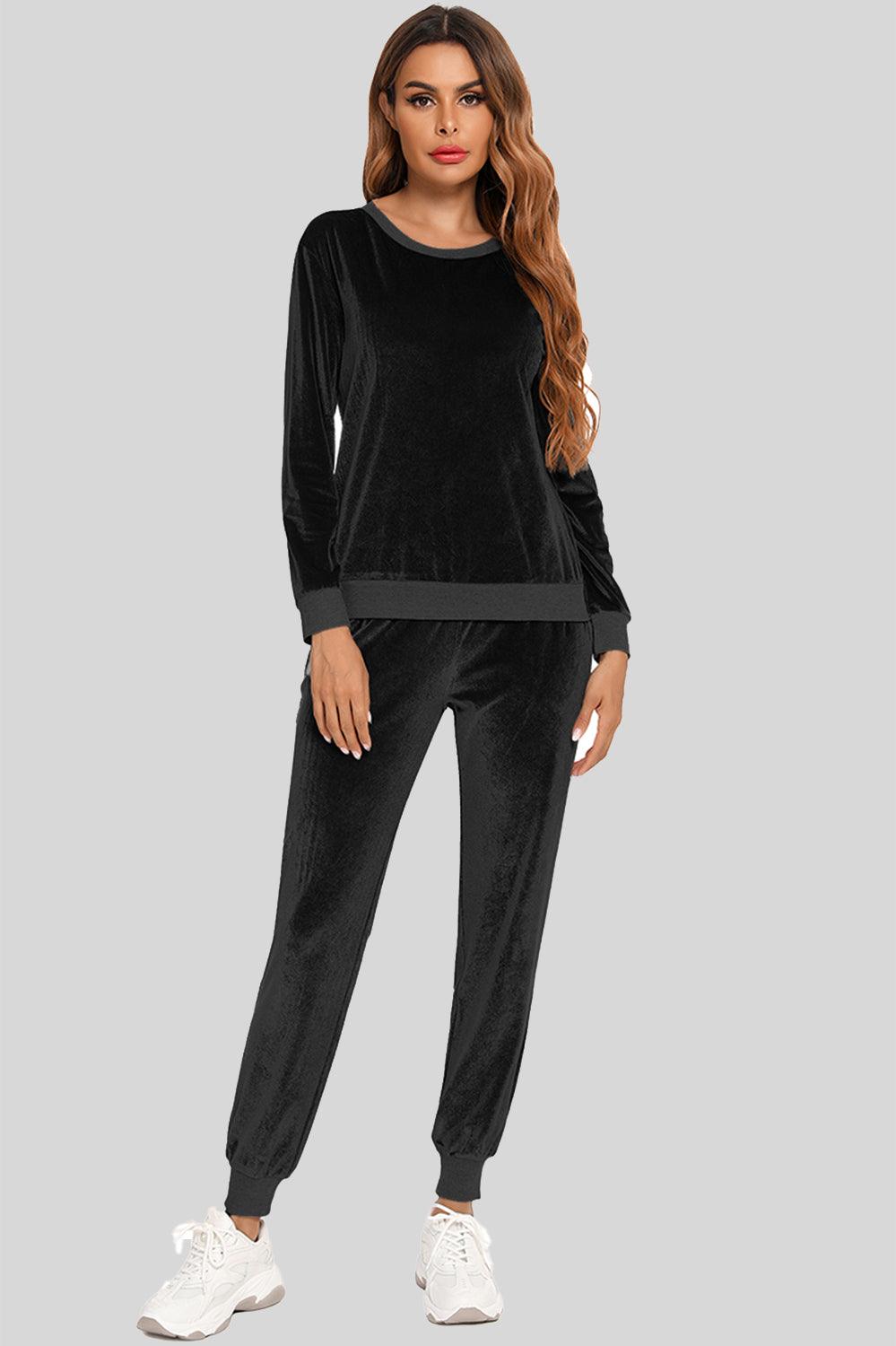 Round Neck Long Sleeve Loungewear Set with Pockets - Clothes For Her Online Store
