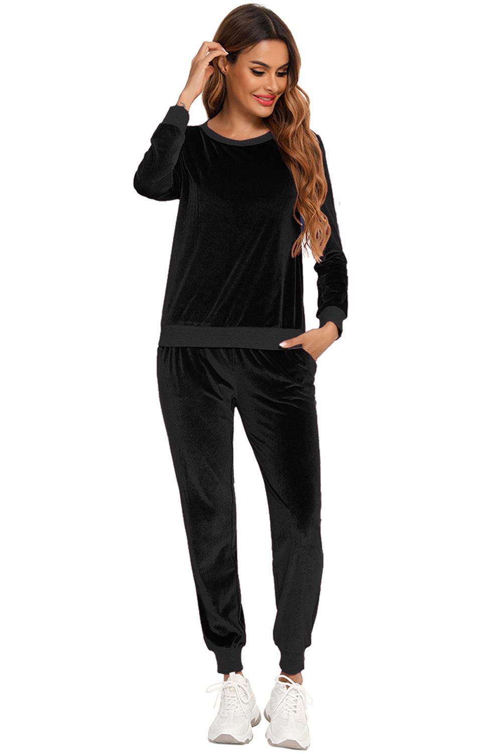 Round Neck Long Sleeve Loungewear Set with Pockets - Clothes For Her Online Store