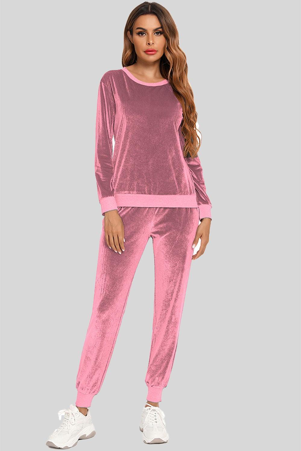 Round Neck Long Sleeve Loungewear Set with Pockets - Clothes For Her Online Store