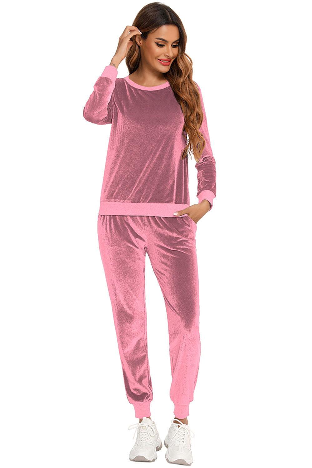 Round Neck Long Sleeve Loungewear Set with Pockets - Clothes For Her Online Store