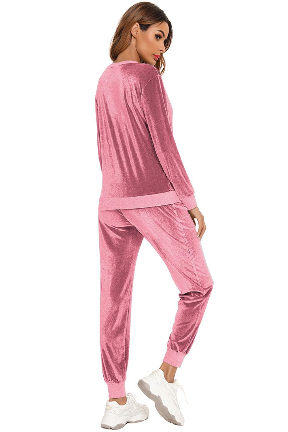 Round Neck Long Sleeve Loungewear Set with Pockets - Clothes For Her Online Store