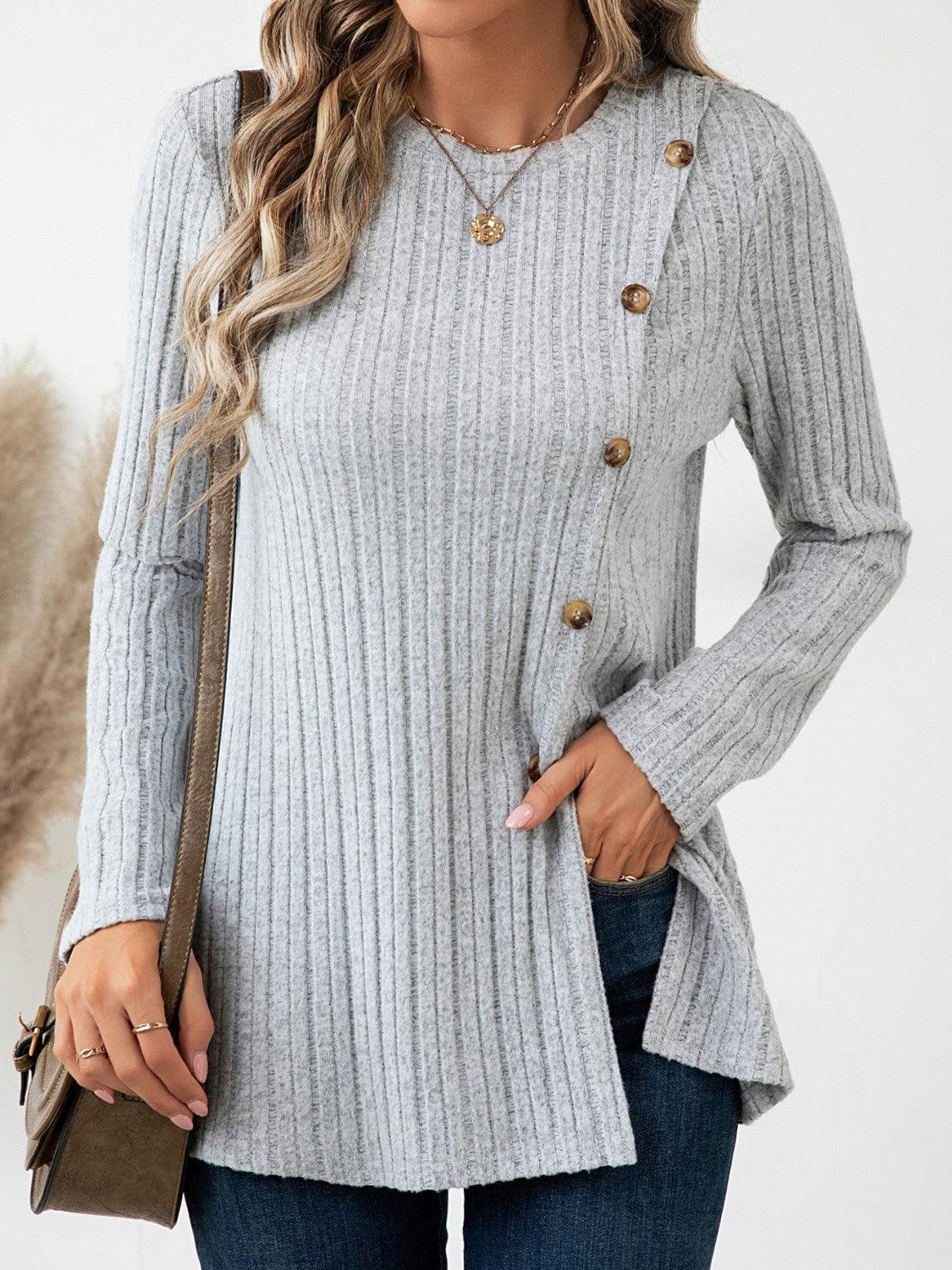 Round Neck Long Sleeve T-Shirt - Clothes For Her Online Store