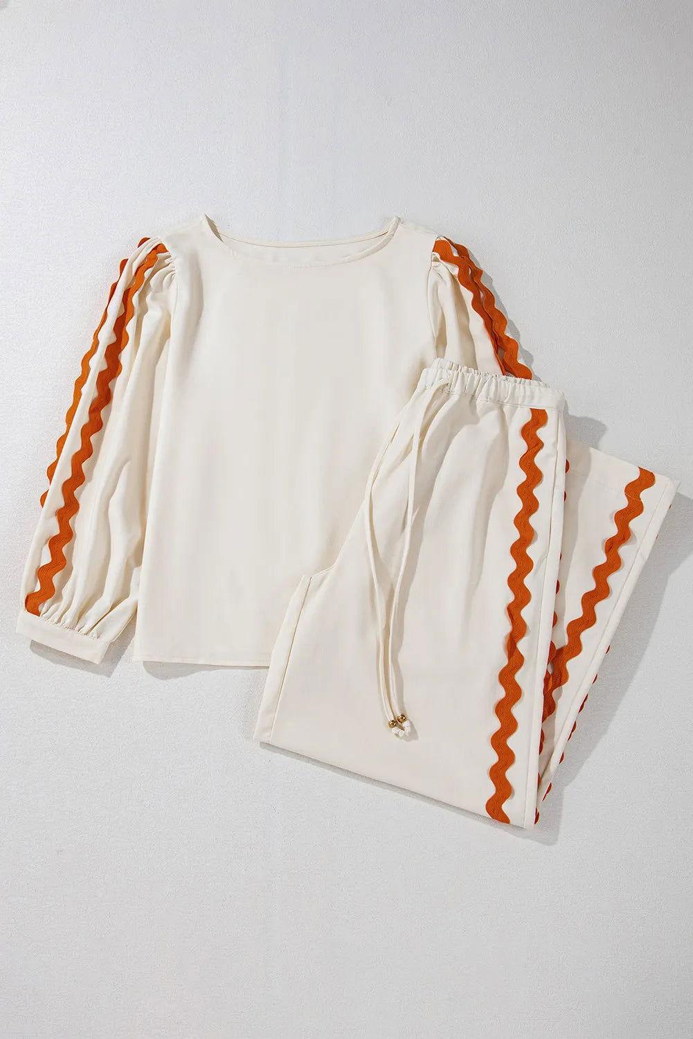 Round Neck Long Sleeve Top and Drawstring Pants Set - Clothes For Her Online Store
