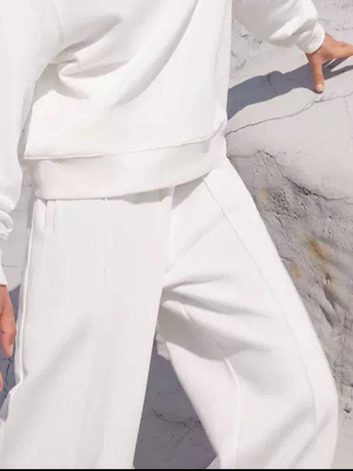 Round Neck Long Sleeve Top and Elastic Waist Pants Set - Clothes For Her Online Store