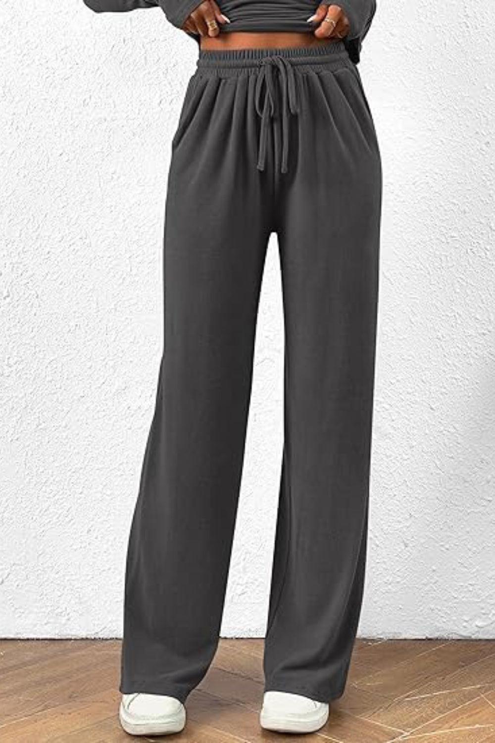 Round Neck Long Sleeve Top and Pants Set - Clothes For Her Online Store
