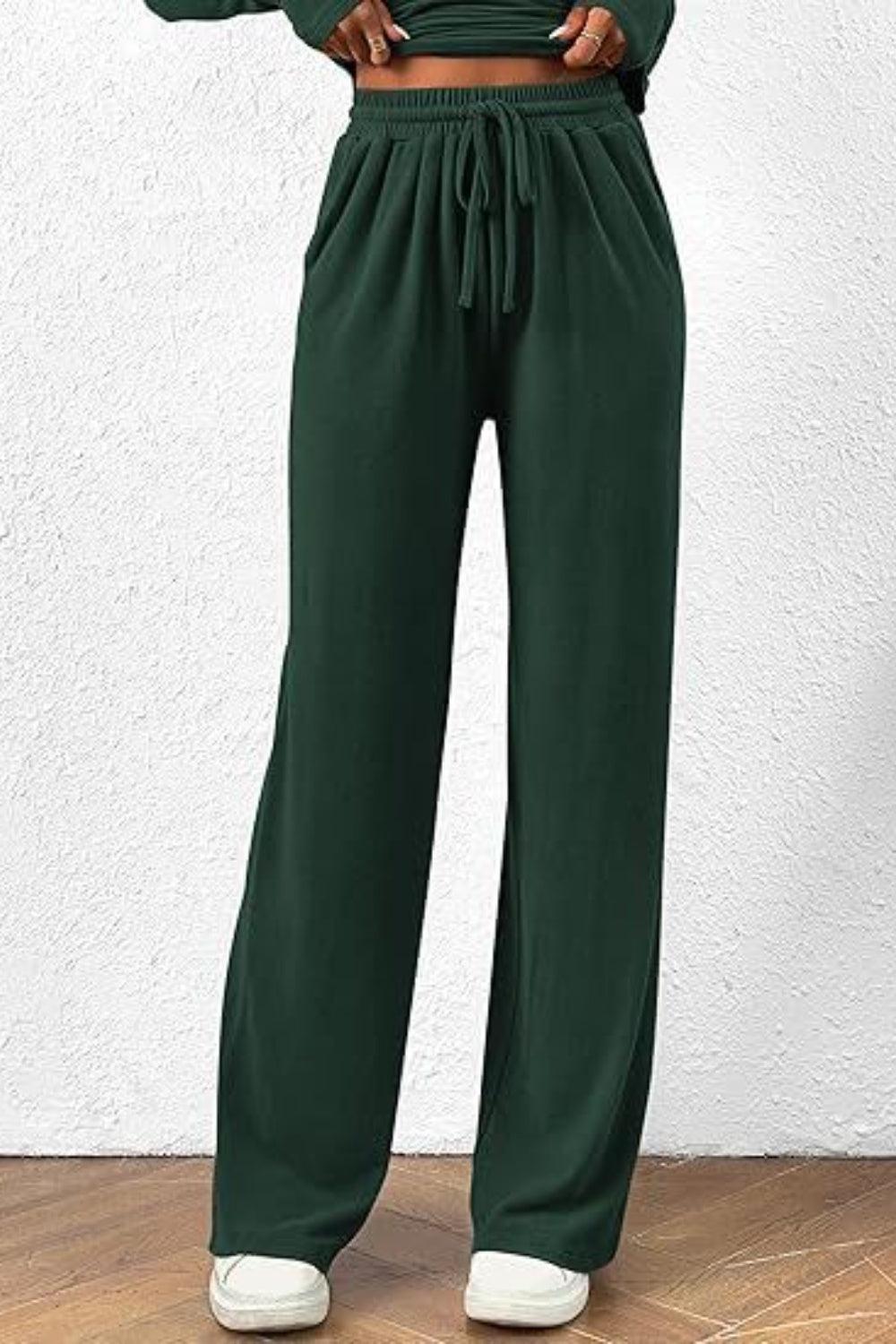 Round Neck Long Sleeve Top and Pants Set - Clothes For Her Online Store