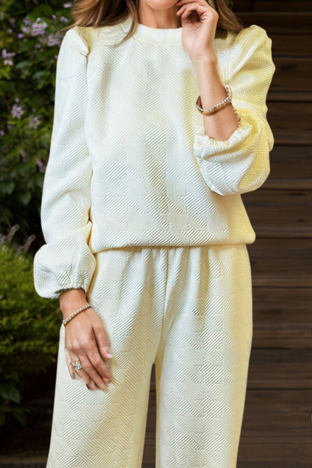 Round Neck Long Sleeve Top and Pants Set - Clothes For Her Online Store