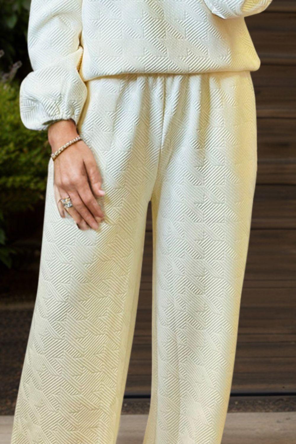 Round Neck Long Sleeve Top and Pants Set - Clothes For Her Online Store