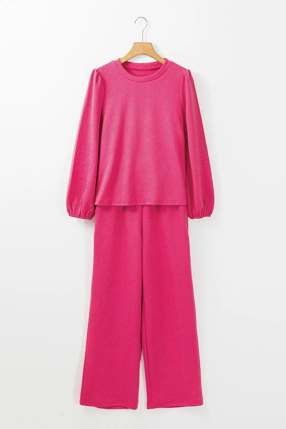 Round Neck Long Sleeve Top and Pants Set - Clothes For Her Online Store