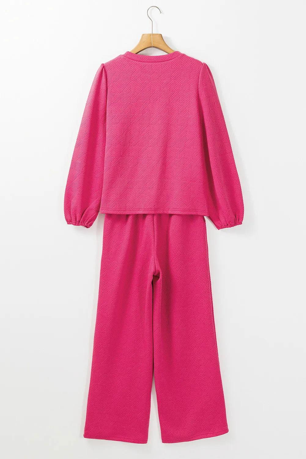 Round Neck Long Sleeve Top and Pants Set - Clothes For Her Online Store