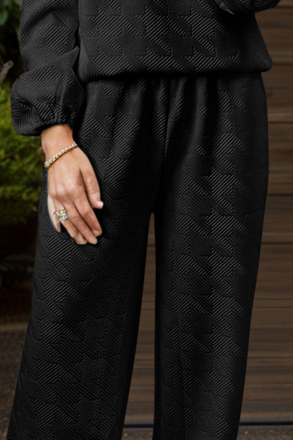 Round Neck Long Sleeve Top and Pants Set - Clothes For Her Online Store