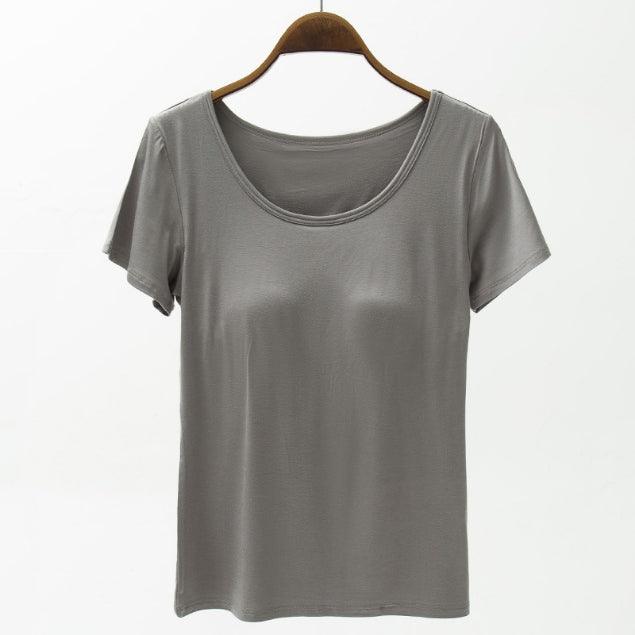 Round Neck Modal T-Shirt with Bra - Clothes For Her Online Store