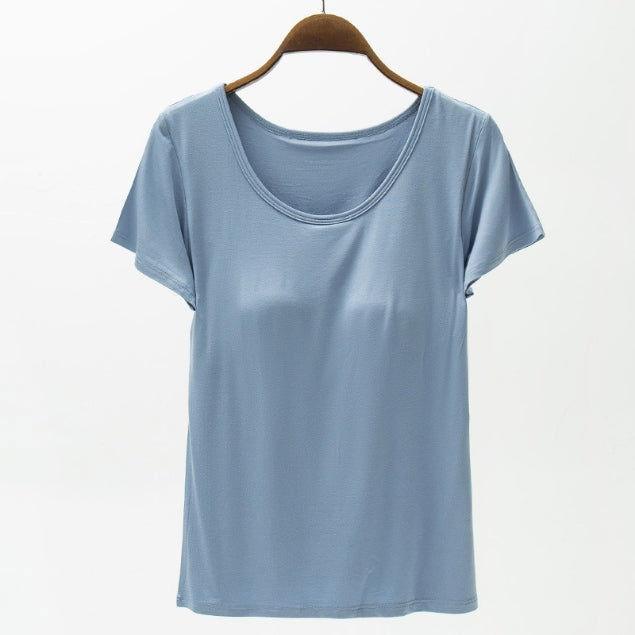 Round Neck Modal T-Shirt with Bra - Clothes For Her Online Store