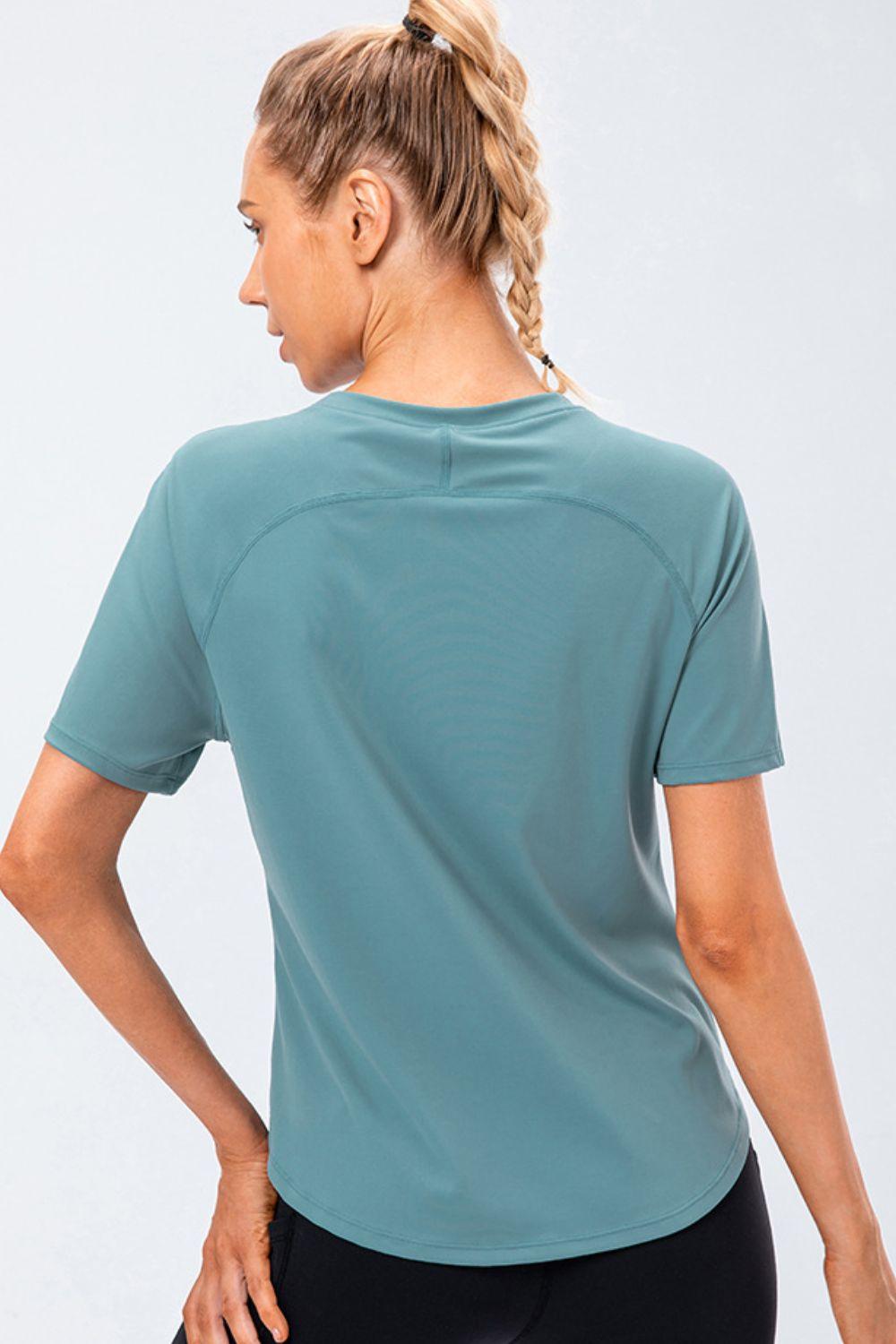 Round Neck Raglan Sleeve Active Tee - Clothes For Her Online Store