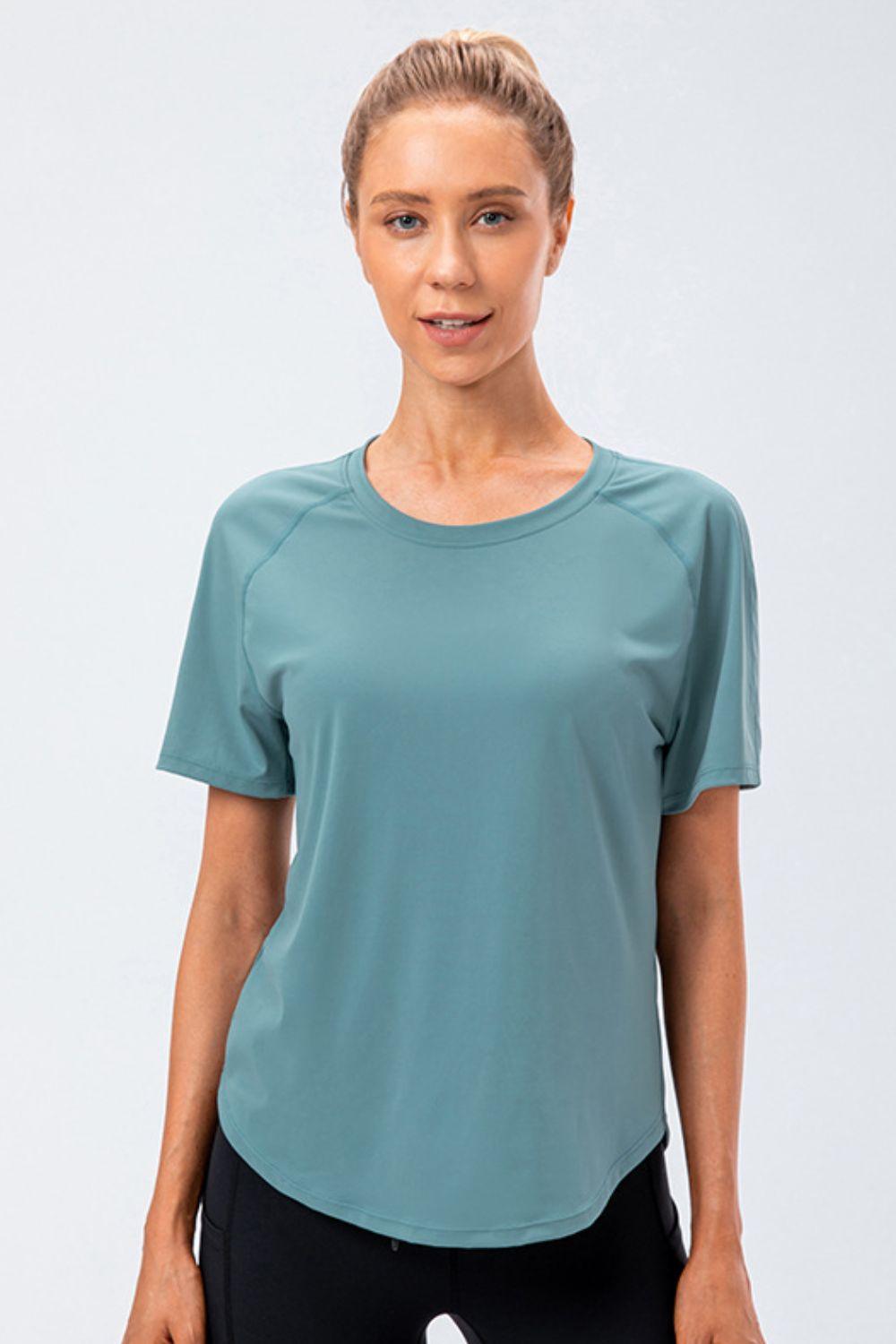 Round Neck Raglan Sleeve Active Tee - Clothes For Her Online Store