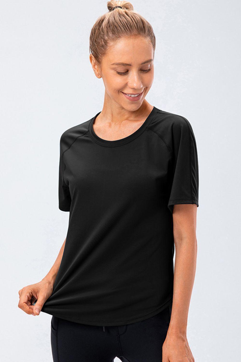 Round Neck Raglan Sleeve Active Tee - Clothes For Her Online Store