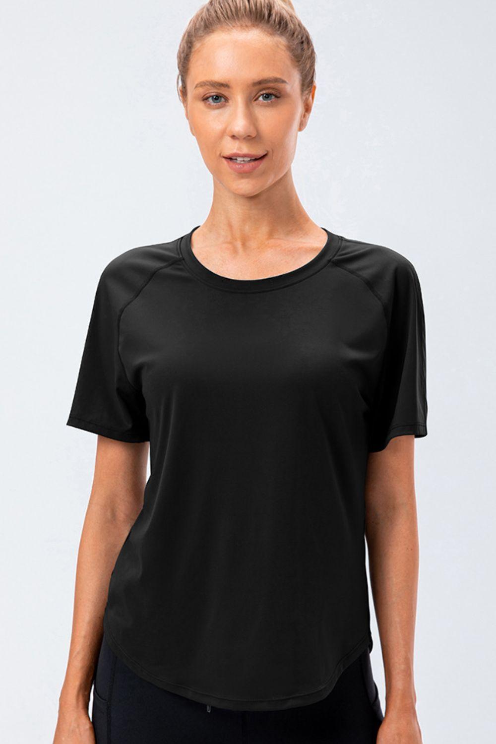 Round Neck Raglan Sleeve Active Tee - Clothes For Her Online Store
