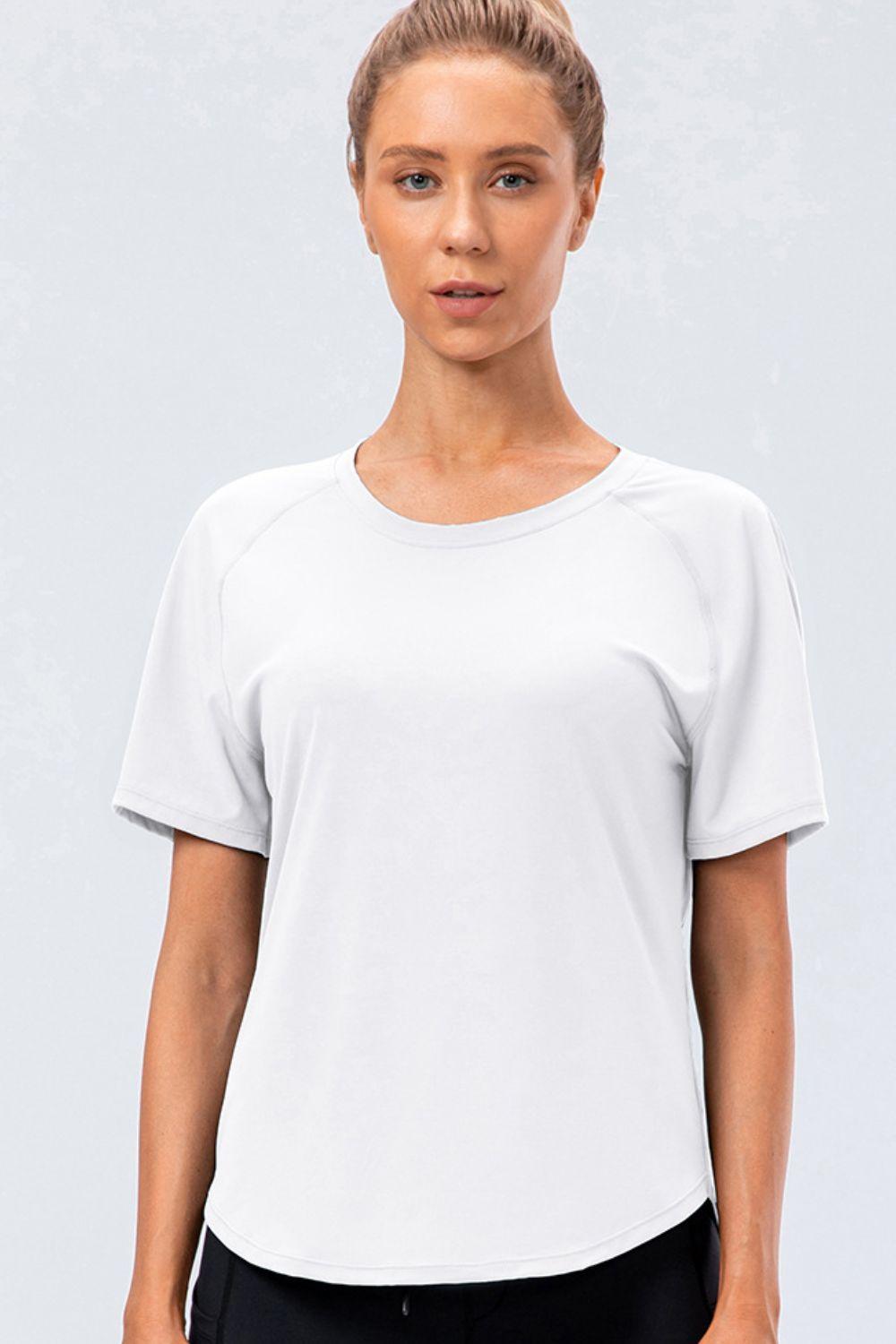Round Neck Raglan Sleeve Active Tee - Clothes For Her Online Store
