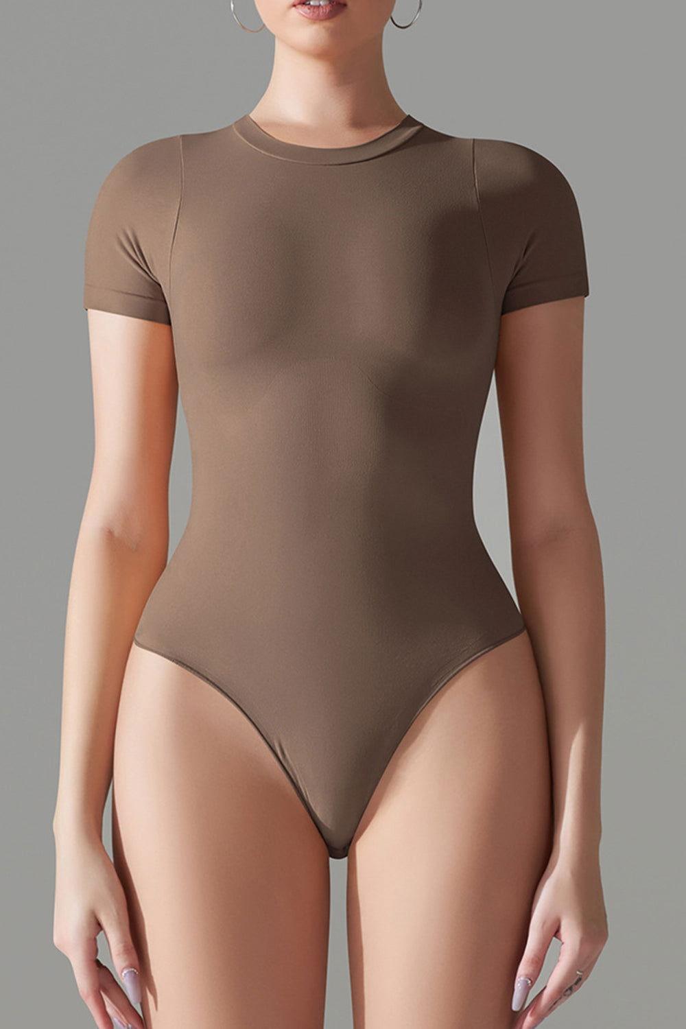 Round Neck Short Sleeve Active Bodysuit - Clothes For Her Online Store