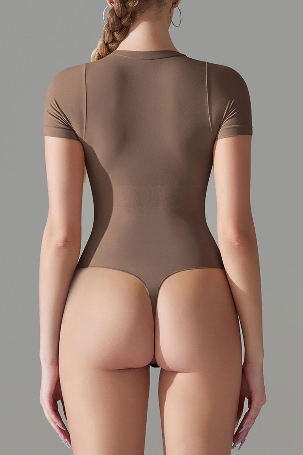 Round Neck Short Sleeve Active Bodysuit - Clothes For Her Online Store