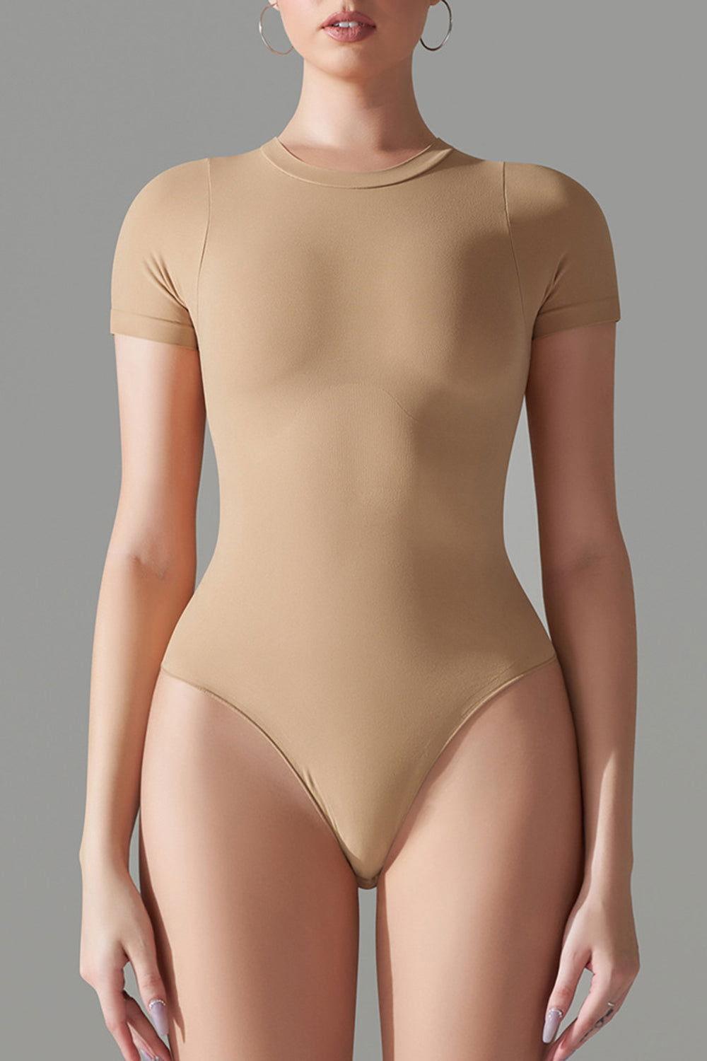 Round Neck Short Sleeve Active Bodysuit - Clothes For Her Online Store