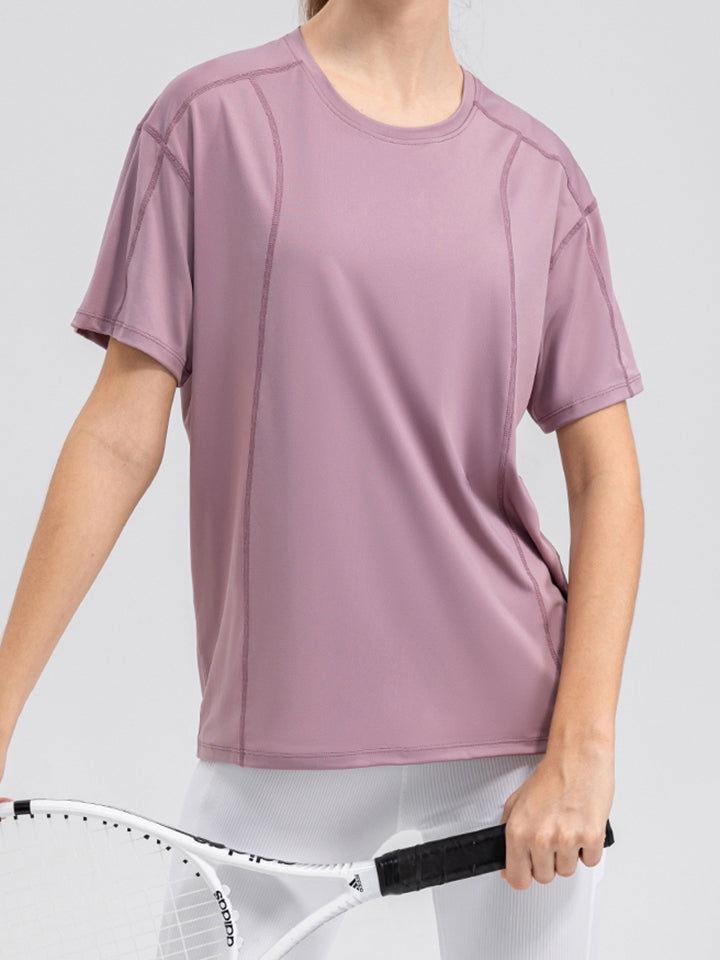 Round Neck Short Sleeve Active Top - Clothes For Her Online Store