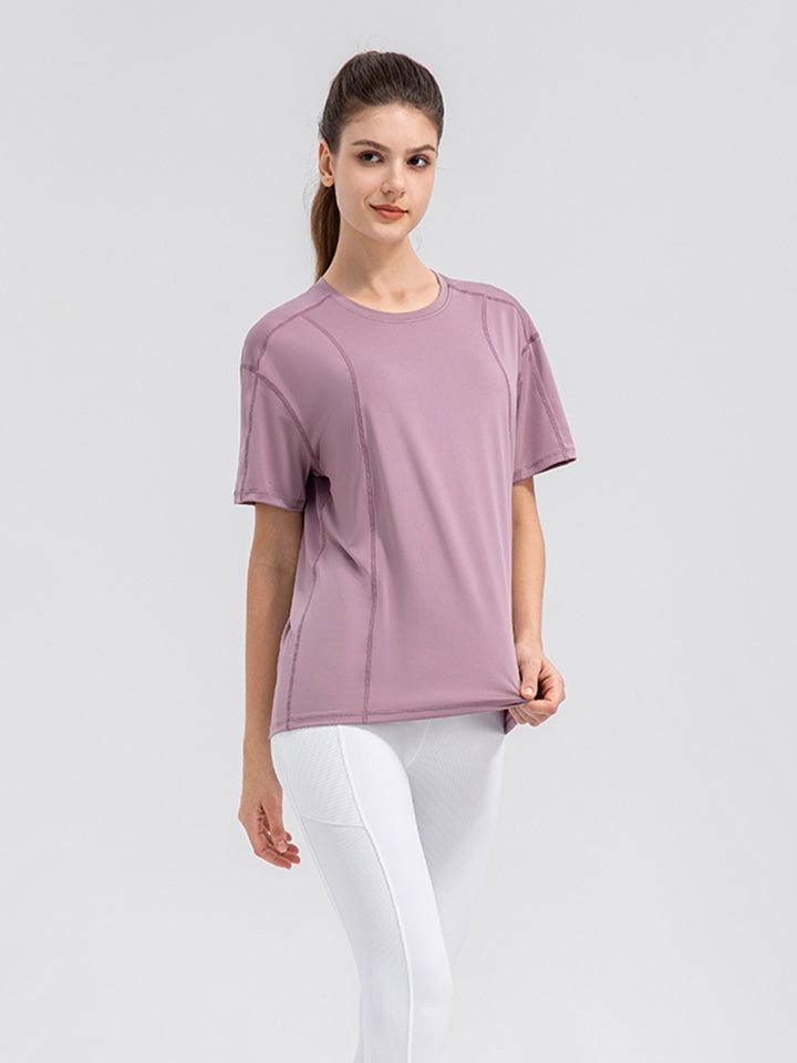 Round Neck Short Sleeve Active Top - Clothes For Her Online Store