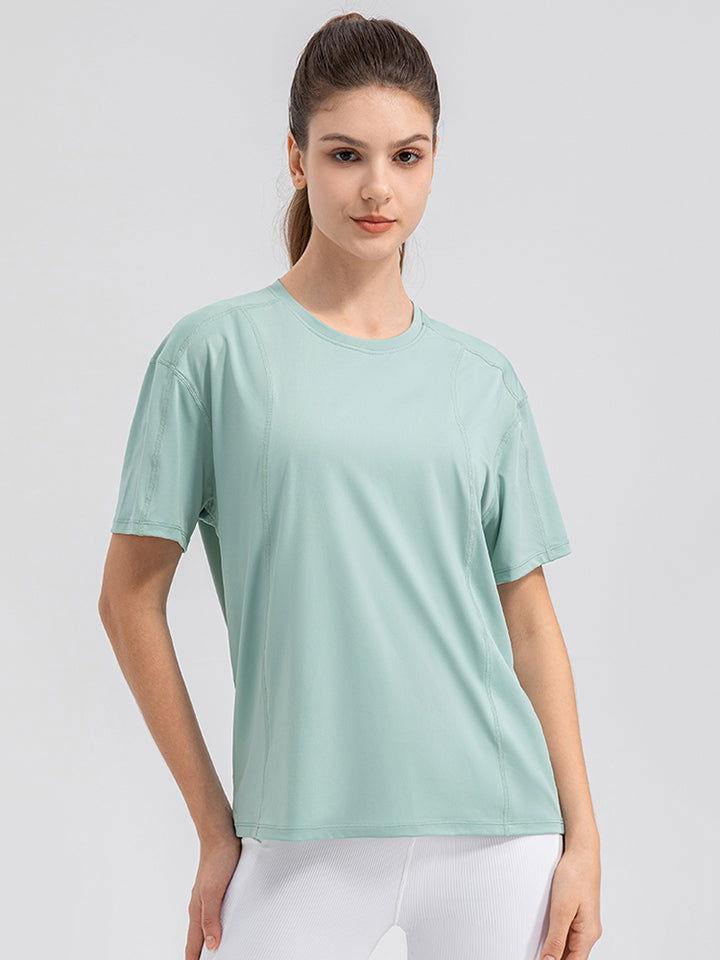 Round Neck Short Sleeve Active Top - Clothes For Her Online Store