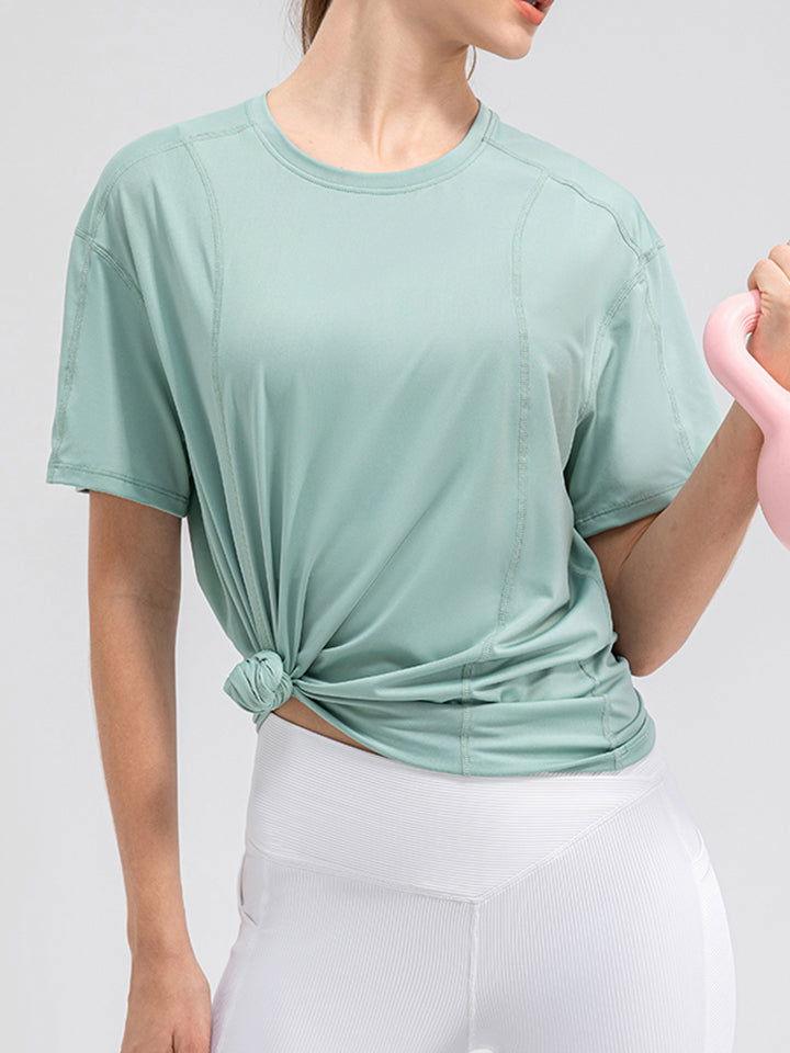 Round Neck Short Sleeve Active Top - Clothes For Her Online Store