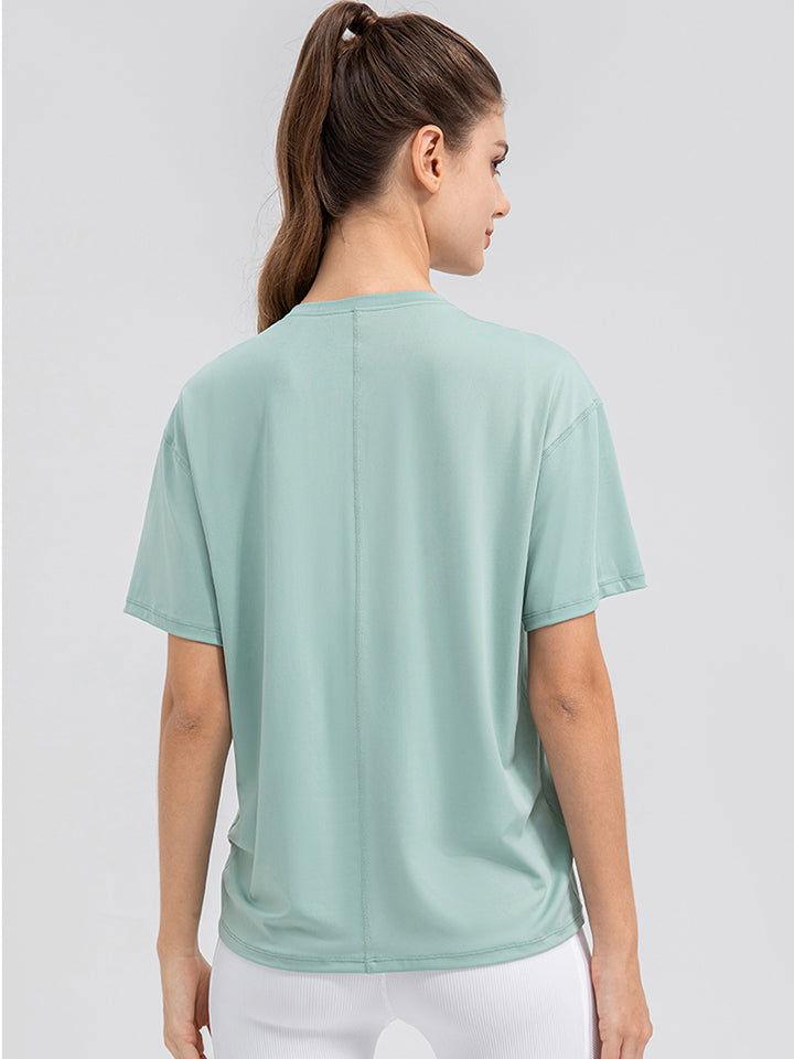 Round Neck Short Sleeve Active Top - Clothes For Her Online Store