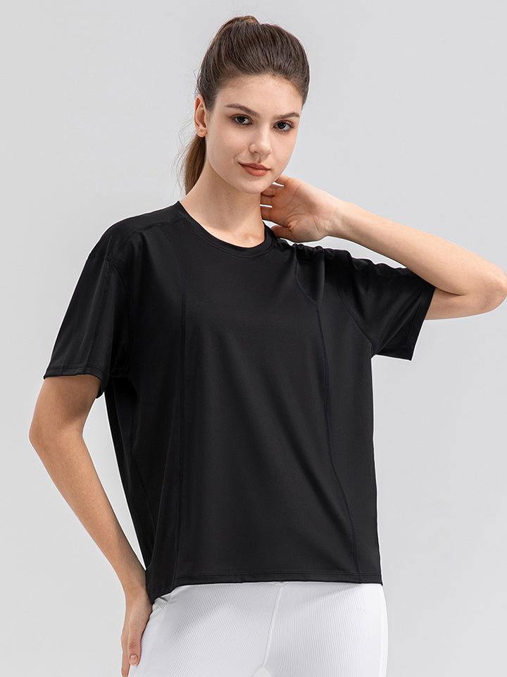 Round Neck Short Sleeve Active Top - Clothes For Her Online Store