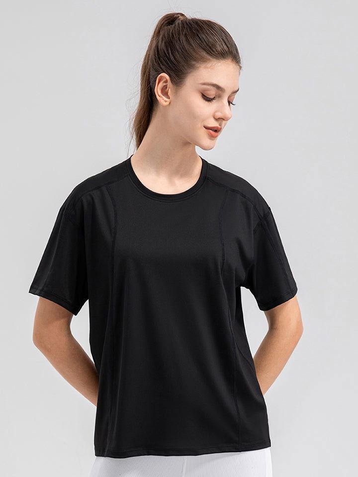 Round Neck Short Sleeve Active Top - Clothes For Her Online Store