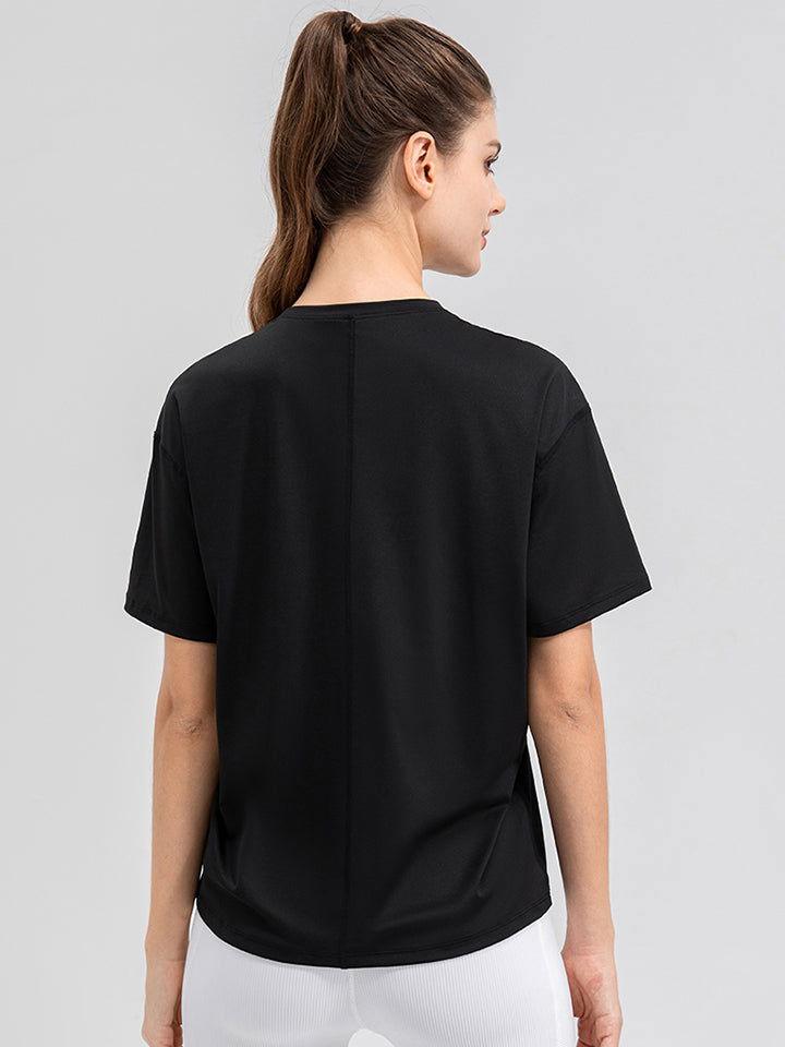 Round Neck Short Sleeve Active Top - Clothes For Her Online Store