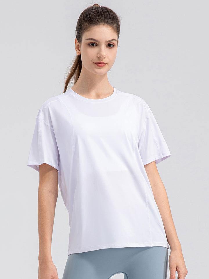 Round Neck Short Sleeve Active Top - Clothes For Her Online Store