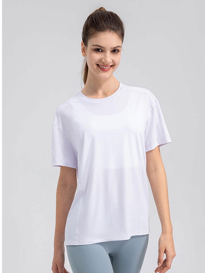 Round Neck Short Sleeve Active Top - Clothes For Her Online Store