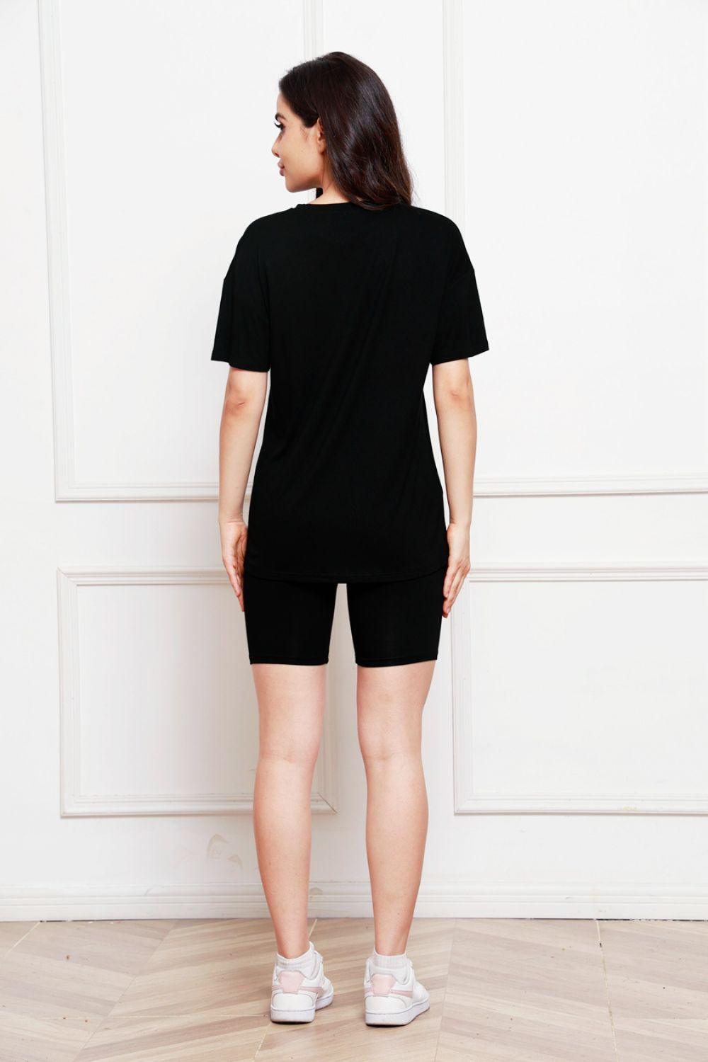 Round Neck Short Sleeve T-Shirt and Shorts Set - Clothes For Her Online Store