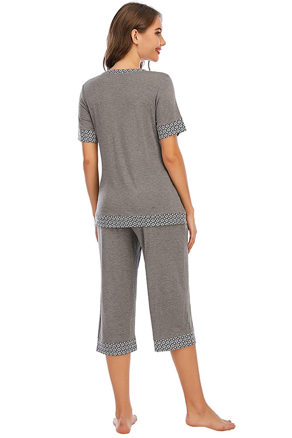Round Neck Short Sleeve Top and Capris Pants Lounge Set - Clothes For Her Online Store