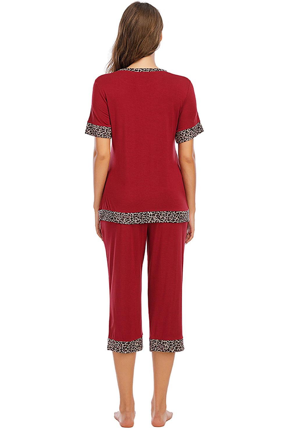 Round Neck Short Sleeve Top and Capris Pants Lounge Set - Clothes For Her Online Store